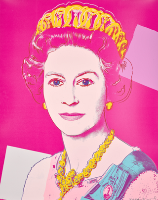 A colourful Andy Warhol limited edition art print, Queen Elizabeth II of the United Kingdom, from Reigning Queens (Royal Edition) (1985), is from a Royal Edition of 5