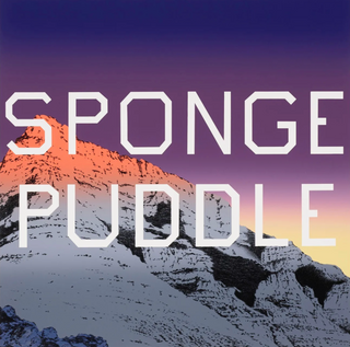 Ed Ruscha Sponge Puddle lithograph featuring a minimalist composition of a lone sponge resting beside a reflective puddle.