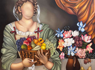 Modern surrealism paintings by Celine Ali portray faceless figures with deep emotion, as in The Last Banquet (2026)