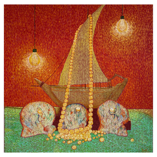 Touils, Bahrain’s Pearl, 2025 contemporary Painting by the Moroccan Artist.