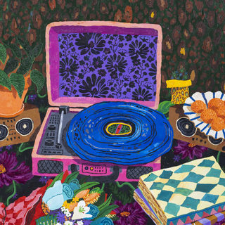 Detail of Cooper Still Life with Teal Roses Painting