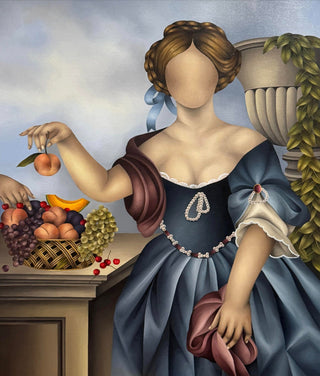 Celine Ali, A Lady in a Blue Gown, 2026 contemporary Painting by the Romanian Artist.