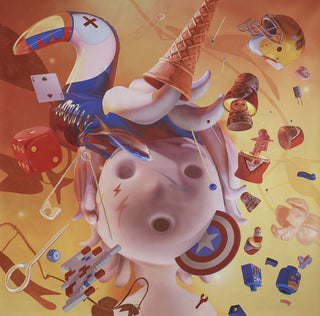 Giovanni Motta, The Plan for the Theft Falls Apart at Dawn, 2024 contemporary Painting by the Italian Artist.