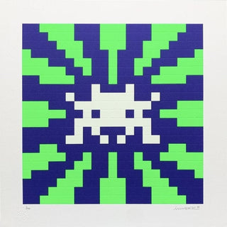 Invader, Sunset (Blue & Green), 2018 contemporary Print by the French Artist.