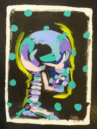 Bradley Theodore, Skull with Light Blue Dots 3, 2016 contemporary Works on Paper by the Caribbean Artist.