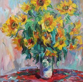 Paul Wright, Sunflowers after Monet, 2017 contemporary Painting by the British Artist.