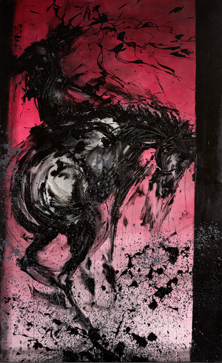 Richard Hambleton, Horse & Rider - Bucking Red, 2018 contemporary Works on Paper by the Canadian Artist.