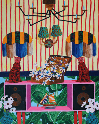 Cooper, Two Red Cheetah Lamps, 2025 contemporary Painting by the American Artist.