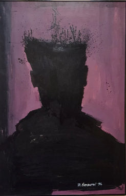 Richard Hambleton, Purple and Black Shadow Head Portrait (Basquiat), 1996 contemporary Painting by the Canadian Artist.