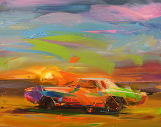 Paul Wright, Orange Car, 1981 contemporary Painting by the British Artist.