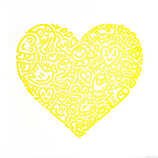 Mr. Doodle, Pop Heart (Yellow), 2021 contemporary Print by the British Artist.