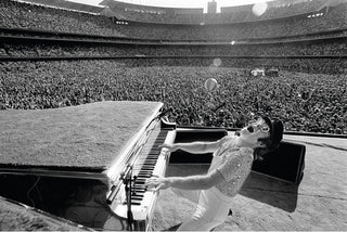 Terry O'Neill, Elton John, Dodgers Stadium (B&W), 1975 contemporary Works on Paper by the British Artist.