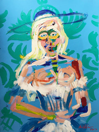 Bradley Theodore, Lady in Hat, 2017 contemporary Works on Paper by the Caribbean Artist.