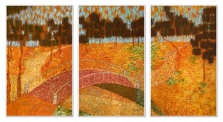 Touils, The Old Bridge in the Autumn Forest, 2023 contemporary Works on Paper by the Moroccan Artist.