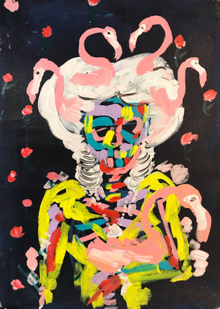 Bradley Theodore, Pink Flamingo, 2018 contemporary Works on Paper by the Caribbean Artist.