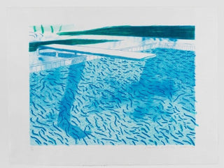 David Hockney, Lithograph of Water Made of Thick and Thin Lines and Two Light Blue Washes, 1978-1980 contemporary Print by the British Artist.