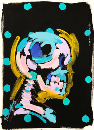 Bradley Theodore, Light Blue Skull, 2017 contemporary Works on Paper by the Caribbean Artist.