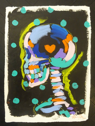 Bradley Theodore, Skull with Light Blue Dots 1, 2016 contemporary Works on Paper by the Caribbean Artist.