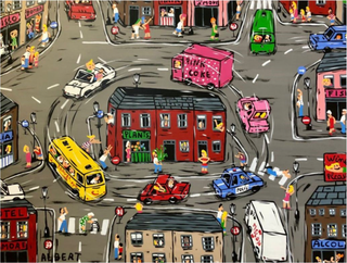 Albert Willem, A Spontaneous Street Race, 2020 contemporary Painting by the Belgian Artist.