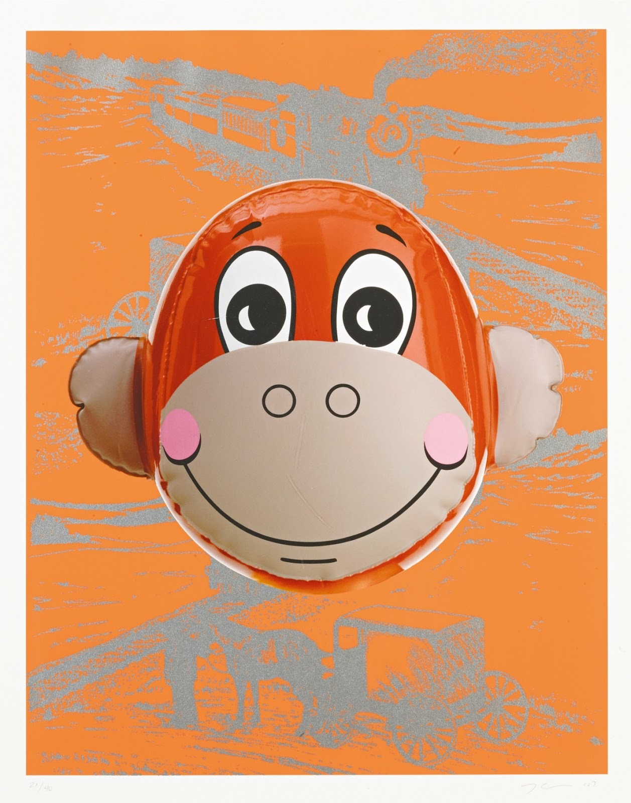 One of todays top Pop art artists, Jeff Koons creates sculptures and art from balloons, such as Monkey Train (Orange) (2007)