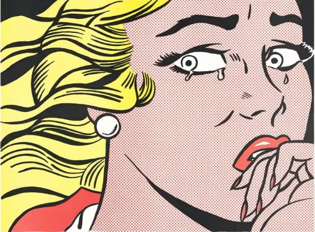 One of the classic Pop art artworks of Roy Lichtenstein, Crying Girl (1963), depicts a comic book-style woman crying.
