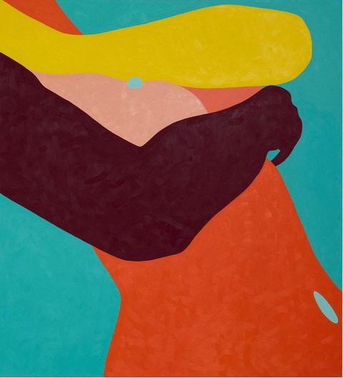 In her powerful feminist paintings, Helen Beard explores the female body close up, in Fragile Landscape, 2022, a woman embraces herself.