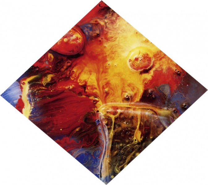 Gerhard Richter, a participant in abstract art movements, created this vibrant, lava-like, diamond-shaped work, titled Guildenstern (1998).